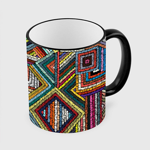 Кружка цветная Этнический орнамент вышивка / 3D-Черный кант – фото 1