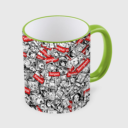 Кружка цветная Senpai x Ahegao / 3D-Светло-зеленый кант – фото 1