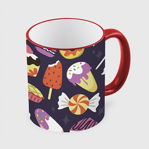 Кружка цветная Сладости / 3D-Красный кант – фото 1