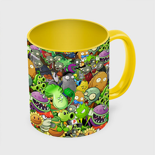 Кружка цветная PLANTS VS ZOMBIES / 3D-Белый + желтый – фото 1