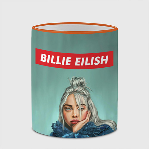 Кружка цветная Billie Eilish / 3D-Оранжевый кант – фото 2