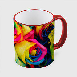 Кружка 3D Разноцветные розы, цвет: 3D-красный кант