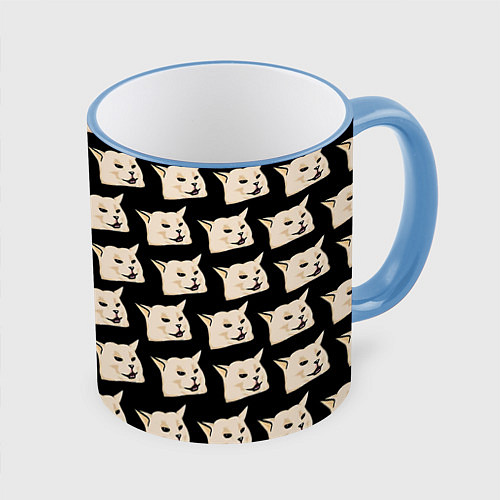 Кружка цветная Woman yelling at cat / 3D-Небесно-голубой кант – фото 1