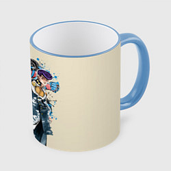 Кружка 3D Приключения ДжоДжо, цвет: 3D-небесно-голубой кант