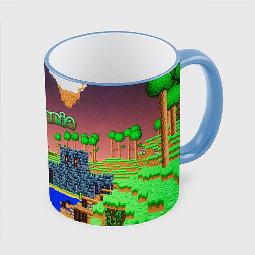 Кружка цветная Terraria / 3D-Небесно-голубой кант – фото 1