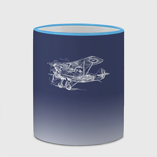 Кружка цветная Биплан / 3D-Небесно-голубой кант – фото 2