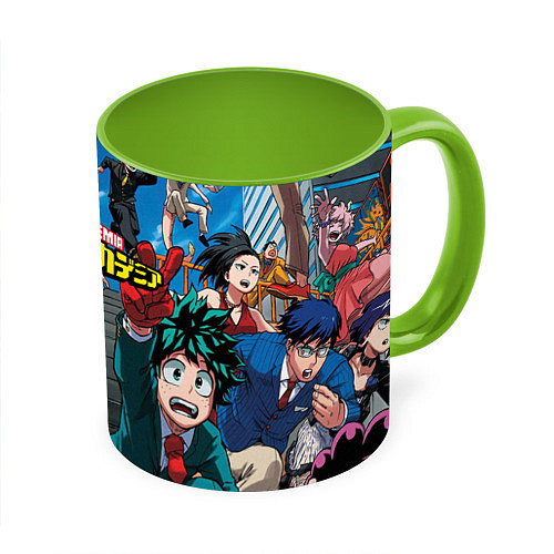 Кружка цветная My Hero Academia все герои / 3D-Белый + светло-зеленый – фото 1