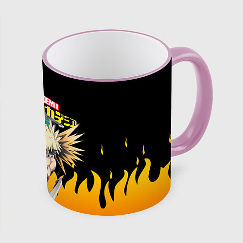 Кружка цветная MY HERO ACADEMIA яркое пламя / 3D-Розовый кант – фото 1