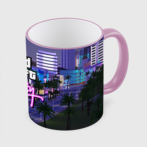 Кружка цветная Grand Theft Auto Vice City / 3D-Розовый кант – фото 1