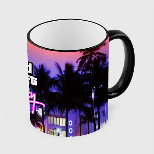 Кружка цветная Grand Theft Auto Vice City / 3D-Черный кант – фото 1