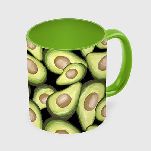 Кружка цветная Avocado background / 3D-Белый + светло-зеленый – фото 1