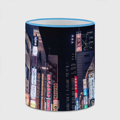 Кружка цветная Ночной Токио / 3D-Небесно-голубой кант – фото 2