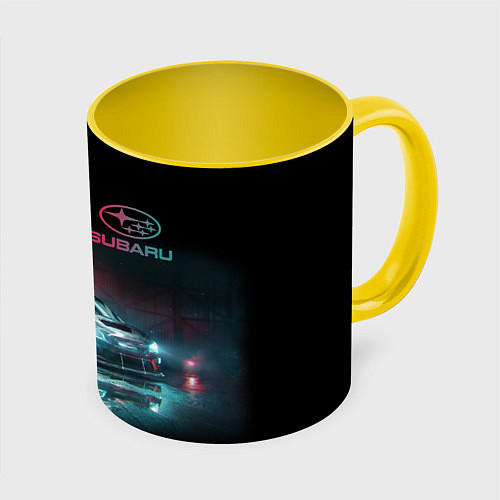 Кружка цветная SUBARUСпина / 3D-Белый + желтый – фото 1
