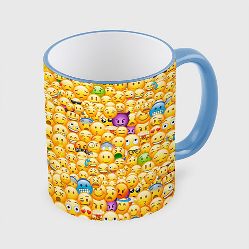 Кружка цветная Смайлики Emoji / 3D-Небесно-голубой кант – фото 1