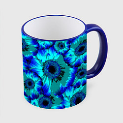Кружка 3D Голубые хризантемы, цвет: 3D-синий кант