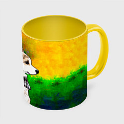 Кружка 3D Корги, цвет: 3D-белый + желтый
