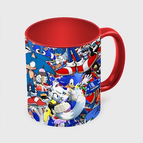 Кружка цветная SONIC PATTERN / 3D-Белый + красный – фото 1