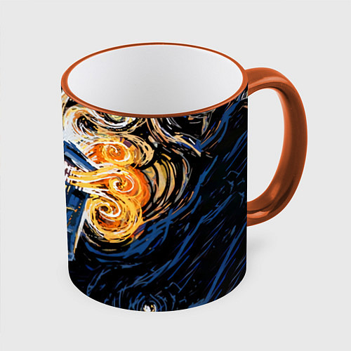 Кружка цветная Van Gogh Tardis / 3D-Оранжевый кант – фото 1