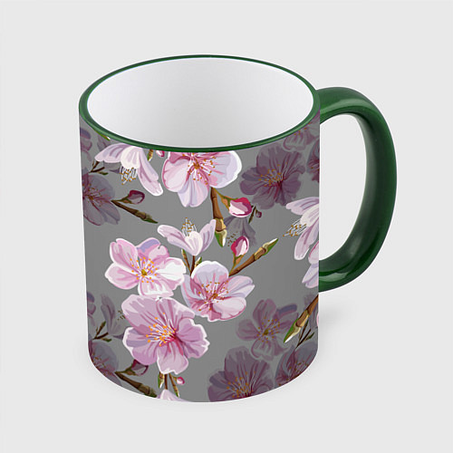 Кружка цветная САКУРА / 3D-Зеленый кант – фото 1
