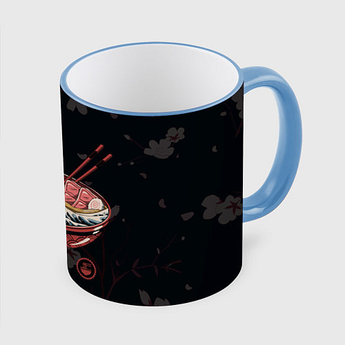 Кружка цветная Сакура и рамен / 3D-Небесно-голубой кант – фото 1