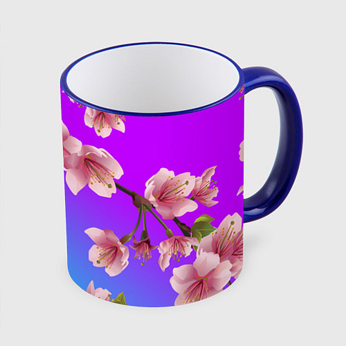 Кружка цветная САКУРА ВИШНЯ / 3D-Синий кант – фото 1