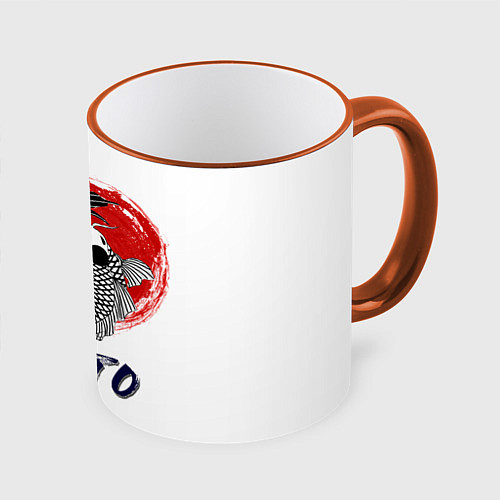 Кружка цветная Карпы Кои Киото / 3D-Оранжевый кант – фото 1