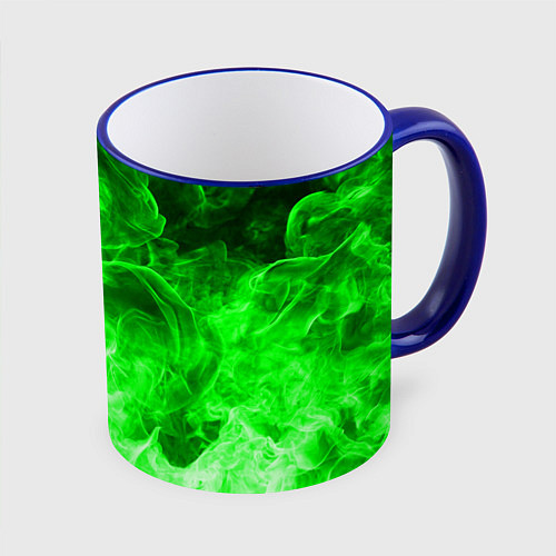 Кружка цветная ОГОНЬ GREEN NEON / 3D-Синий кант – фото 1
