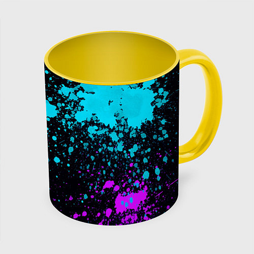 Кружка цветная БРЫЗГИ КРАСКИ NEON / 3D-Белый + желтый – фото 1