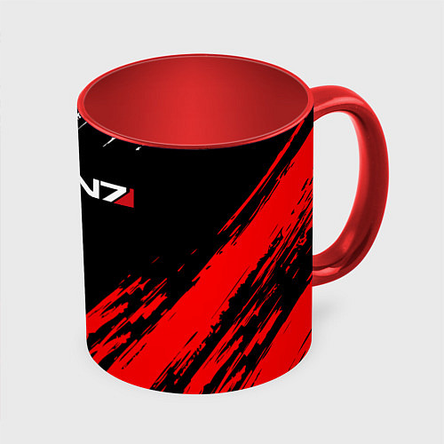 Кружка цветная MASS EFFECT N7 / 3D-Белый + красный – фото 1