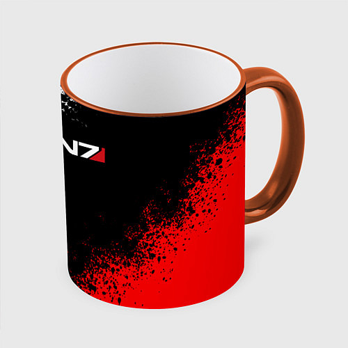 Кружка цветная MASS EFFECT N7 / 3D-Оранжевый кант – фото 1