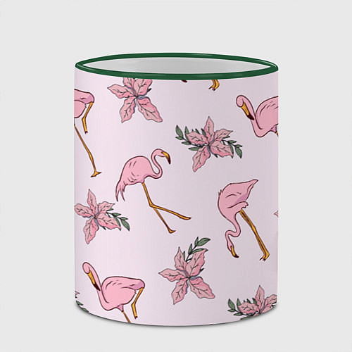 Кружка цветная Розовый фламинго / 3D-Зеленый кант – фото 2
