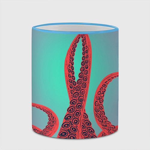 Кружка цветная Красные щупальца осминога / 3D-Небесно-голубой кант – фото 2