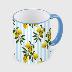 Кружка 3D Лимоны, цвет: 3D-небесно-голубой кант