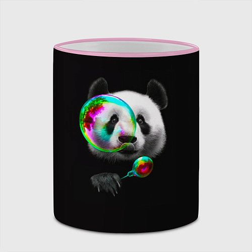 Кружка цветная Панда и мыльный пузырь / 3D-Розовый кант – фото 2