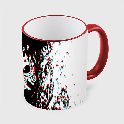 Кружка цветная CYBERPUNK 2077 SAMURAI GLITCH / 3D-Красный кант – фото 1