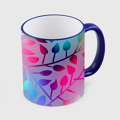 Кружка цветная Листья / 3D-Синий кант – фото 1