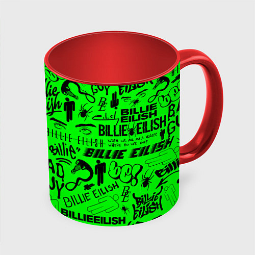 Кружка цветная BILLIE EILISH БИЛЛИ АЙЛИШ / 3D-Белый + красный – фото 1