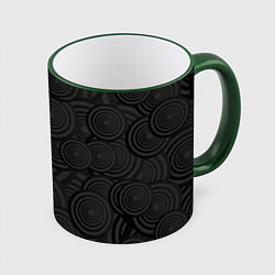 Кружка 3D Круги черный узор геометрия, цвет: 3D-зеленый кант