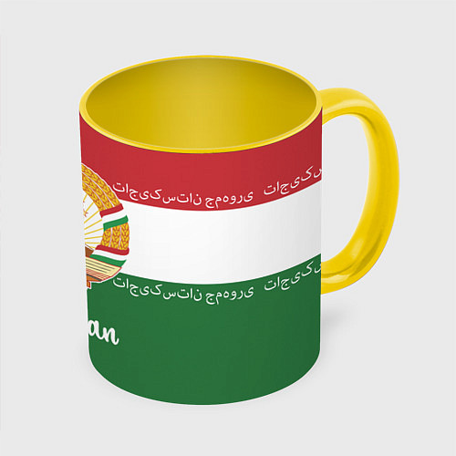 Кружка цветная Таджикистан / 3D-Белый + желтый – фото 1