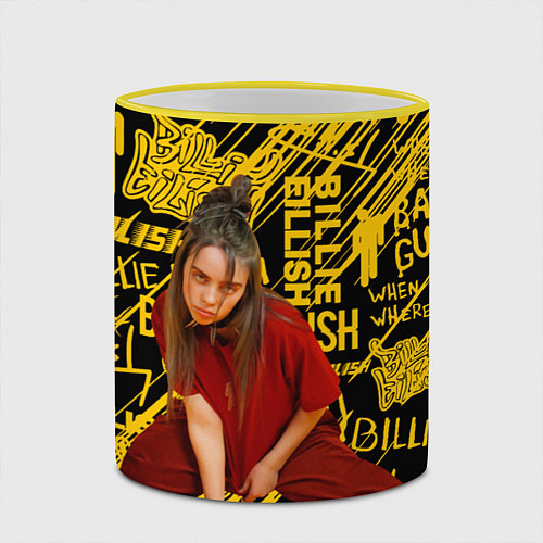 Кружка цветная Billie Eilish / 3D-Желтый кант – фото 2