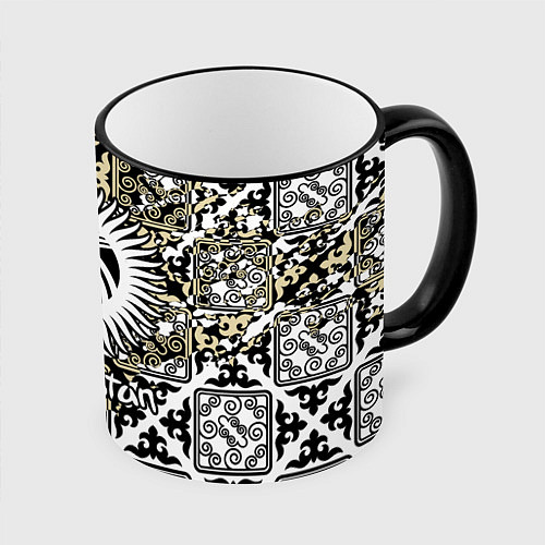 Кружка цветная Киргизия - национальный орнамент / 3D-Черный кант – фото 1