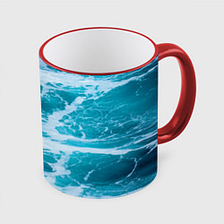 Кружка 3D Вода волны пена море, цвет: 3D-красный кант