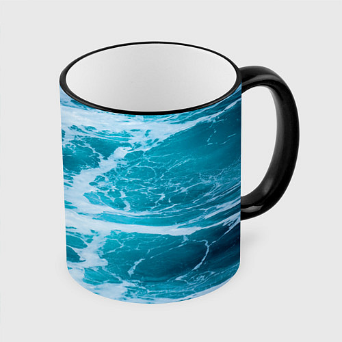 Кружка цветная Вода волны пена море / 3D-Черный кант – фото 1