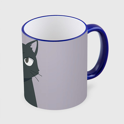 Кружка цветная Чёрный кот / 3D-Синий кант – фото 1