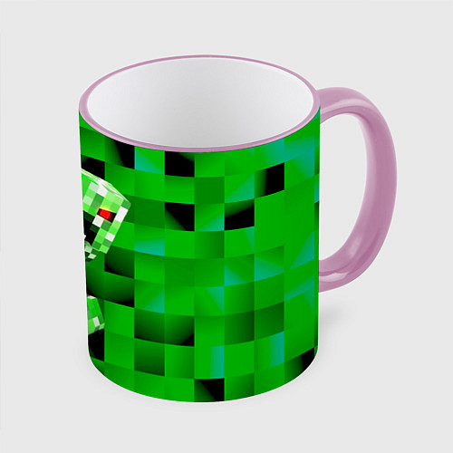 Кружка цветная Minecraft creeper / 3D-Розовый кант – фото 1