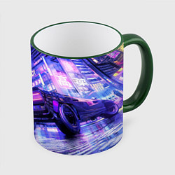 Кружка 3D Cyberpunk city, цвет: 3D-зеленый кант
