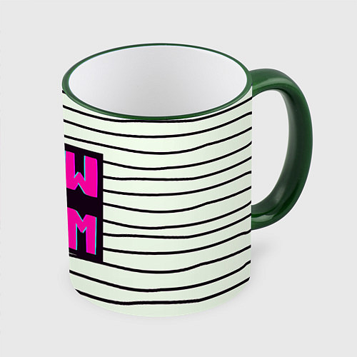 Кружка цветная WOW MOM вау мама / 3D-Зеленый кант – фото 1