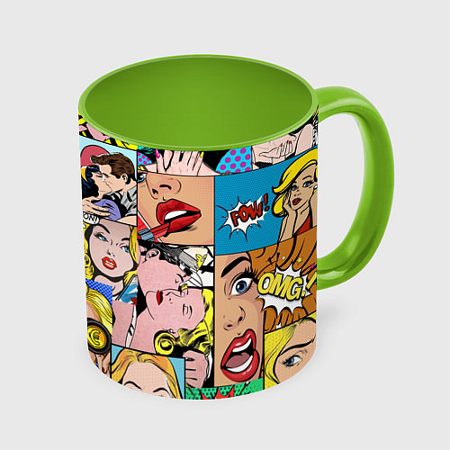 Кружка цветная Pop Art / 3D-Белый + светло-зеленый – фото 1
