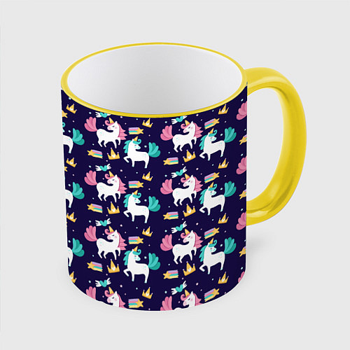 Кружка цветная Unicorn pattern / 3D-Желтый кант – фото 1