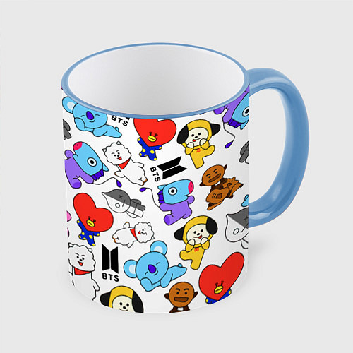 Кружка цветная BTS BT21 / 3D-Небесно-голубой кант – фото 1